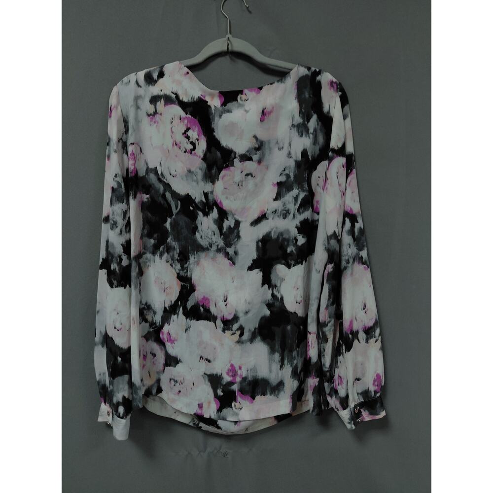 Liz Claiborne Multicolor Floral Crew Neck Chiffon Blouse Women Size XL - Picture 4 of 9